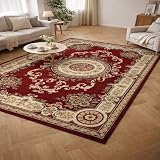 KTYUTJDH Alfombras Vintage Oriental Floral Rojo, Beige y Amarillo Mostaza Rectangular 180 x 240 cm, Lavable Alfombra Salón Dormitorio Decoración, Carpet Living Room,
