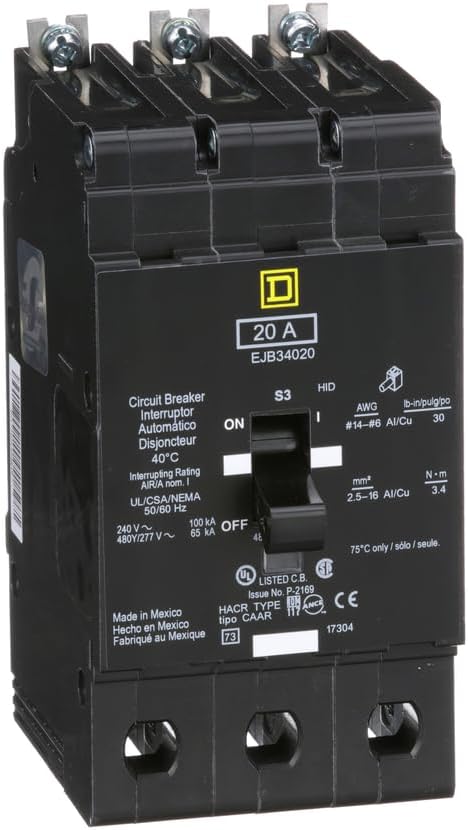 SCHNEIDER ELECTRIC EJB34020 Miniature Circuit Breaker 480Y/277-Volt 20-Amp Electrical Box