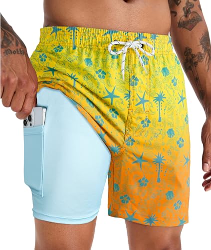 Image of APTRO Men's Swim Trunks with Compression Liner 5 Inch Bathing Suit Beach Swimsuits