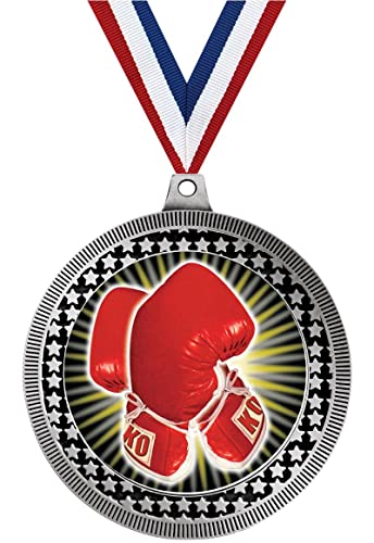 2.75" Boxing Medal Awards, Silver Vega Boxing Team Trophy Awards Includes Free Neck Ribbon 100 Pack