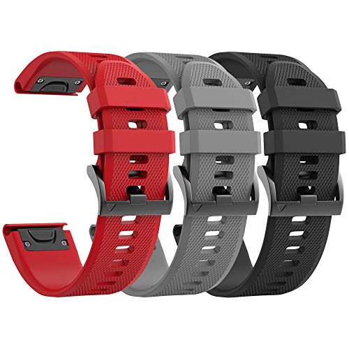 ANCOOL for Fenix 5/6/7 Band 22mm Soft Silicone Watch Bands Compatible With Garmin Fenix 5 Plus/6 Pro/8 47mm/7 Pro/Approach S60/S62 Band(Black,Red,Grey) by ANCOOL - Used condition - US$17.01