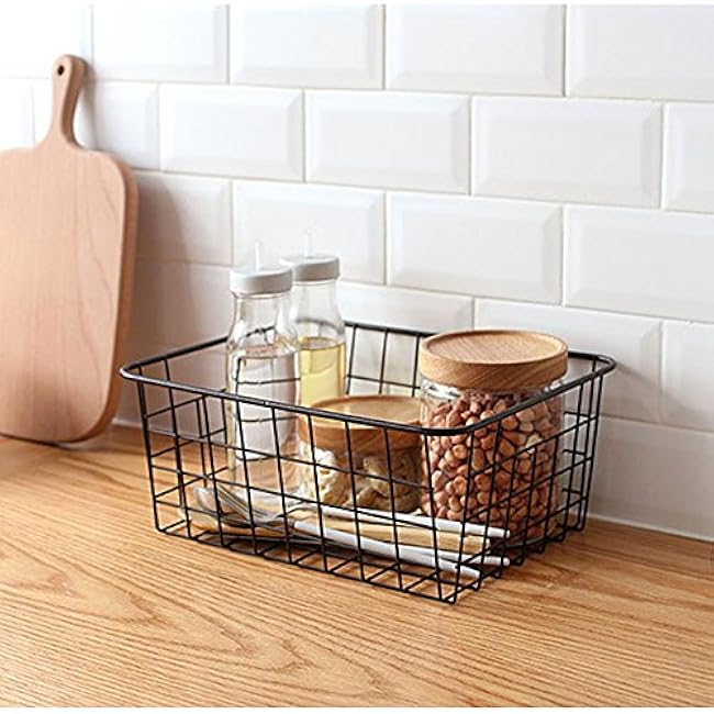 Sturdy Small Wire Storage Basket with Kitchen Food Pantry Papers Home Office Desk Shelf Bathroom Laundry Room Shelf Bedroom Bed Room