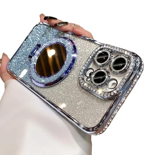 FTTFFLL ���O�W���A���[ �_�C�������h �N���A �O���b�^�[ �X�}�z�P�[�X iPhone 16 11 14 13 12 15 Pro Max�p �~���[���C�z���_�[�X�^���h �\�t�g�J�o�[(iPhone 15Pro/�V���o�[�p)