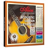 Alice Phosphor Bronze Acoustic Guitar Strings 12-53 Light Tension with Anti-Rust Coating, Gold-Plate