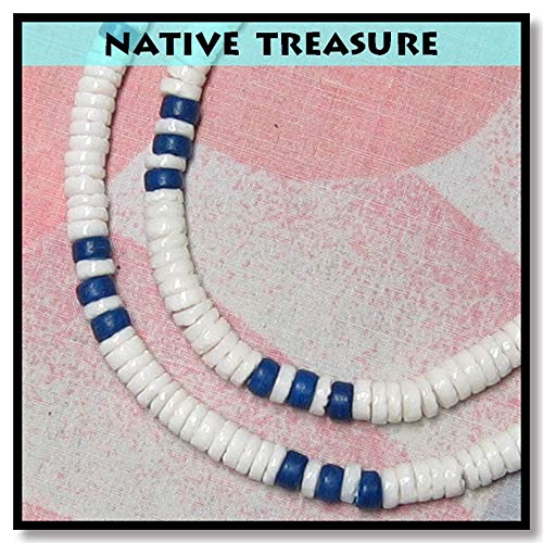 Native Treasure 20 Inch Mens Smooth White Clam Heishe Puka Shell Surfer Necklace With Blue Spots From The Philippines - 5Mm (3/16") #TOP3