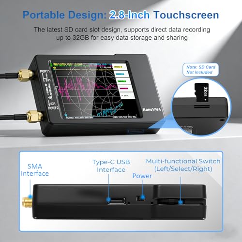 Image of AURSINC NanoVNA-H Vector Network Analyzer, HW V3.7 9KHz -1.5GHz Antenna Analyzer with 2.8 inch EVA Protective Case, Waterproof & Shockproof, Measuring S Parameters, SWR, Phase, Delay, Smith Chart