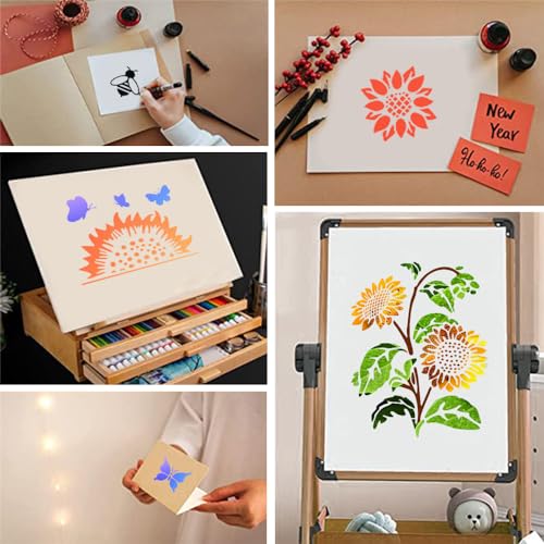 HLIWS Sunflowers Stencil Template-11 Pcs Flower Stencils Template,Butterfly Drawing Template for Painting on Wood,Canvas,Wall,Scrapbooking(21x28cm) - Image 3