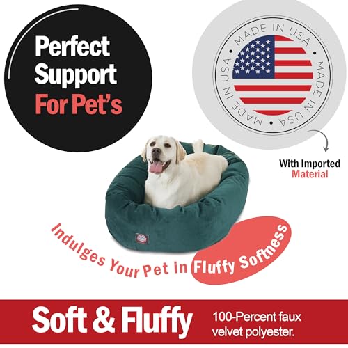 Image of Majestic Pet 40 Inch Micro Velvet Calming Dog Bed Washable - Cozy Soft Round Dog Bed with Spine for Head Support - Fluffy Donut Puppy Mat 40x29x9 (inch) Large - Marine (2025)