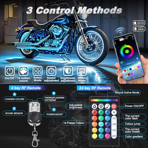 Image of Replacement Controller with Handlebar Switch Brake Turn Signal Smart Energy-Saving Functions APP /RF Remote Control, 4Pin Control Box with 5A Fuse for Motorcycle RGB LED Underglow Lights