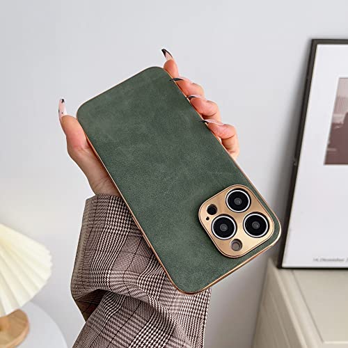 Coque cuir texturé iPhone 13 ProMax cadre galvanisé vert antichoc