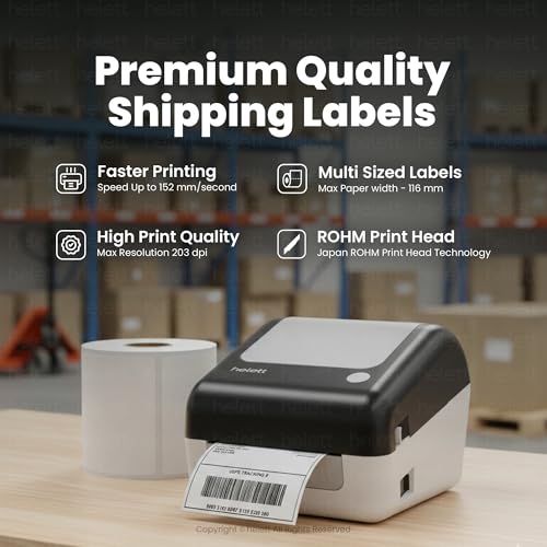 Image of helett H30C Pro Wireless Bluetooth + USB 4x6 Thermal Label Printer with Label Holder | 203 DPI Barcode Printer | 152mm /s High Speed | Built-in Holder | Windows & Mac | White (1-Year Warranty)