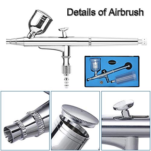 Professional Airbrushing Paint System with 1/5HP Air Compressor with Cooling Fan Auto On/Off and 2 Airbrush Kits with Airbrush Cleaning Pot and Replaceable Nozzle Needle for Makeup,Cake Decoration,Art
