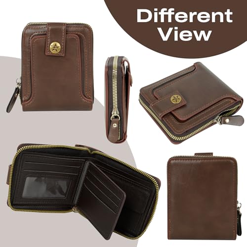 Image of Storite Men's Genuine Leather RFID Blocking Wallet - Zip Around Bifold Design with 11 Card Slots, ID Window & 2 Bill Compartments - Brown (Brown)