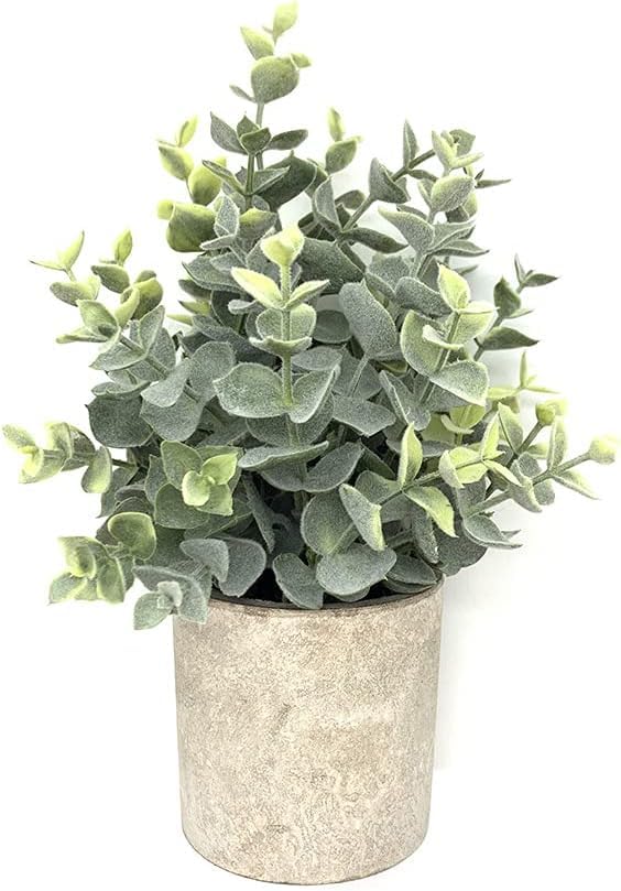 Image of Artificial Potted Plants Eucalyptus Fake Plants in Pots Small House Plants 9.45 inch Tall for Indoor Greenery Tabletop Decor Centerpiece