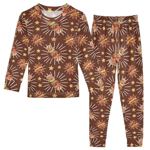 Pajama Sets Long Sleeve Grilled Meat Skewers Pattern Soft Comfy Sleepwear 2 Piece PJS 3-8T