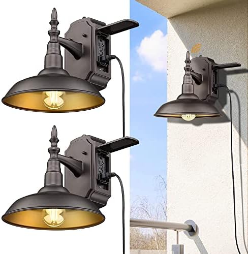 Seovix 2Pack Outdoor Wall Light with GFCI Outlet, Dusk to Dawn Outside Wall Sconce E26 Base Socket, Waterproof Modern Exterior Wall Lamp for Garage, Barn, Entrance, Courtyard, Porch, 2201SORB-2