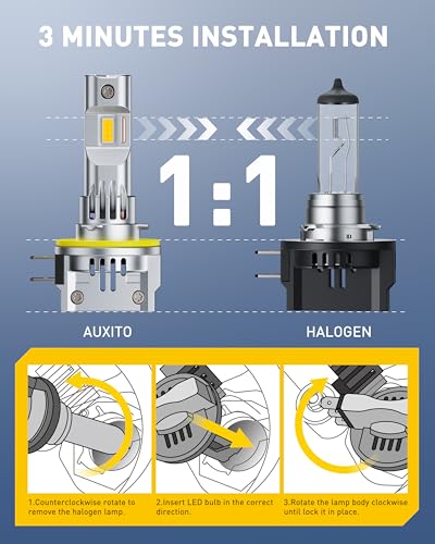 Image of AUXITO Upgraded H11B Bulb, 16000LM 3000K Amber Yellow Light, 1:1 Mini Size No Adapter Needed, 3 Min Quick Install, No Flicker, 99% Compatibility, Pack of 2