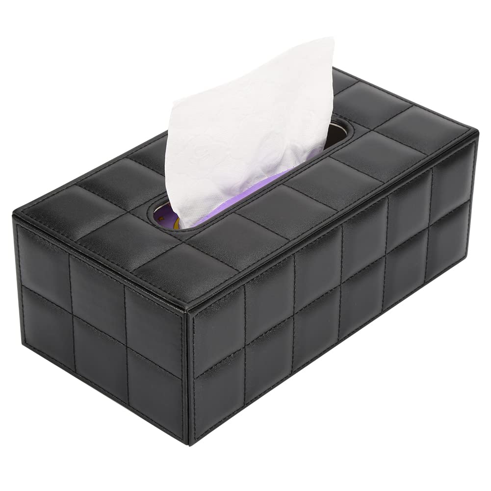 KINGFOM Rectangular Tissue Box Cover, Imitation Suede PU Leather Tissue Box Holder, Facial Napkin Paper Dispenser for Home Office Car Automotive Decoration with Magnetic Bottom(Soft Black)