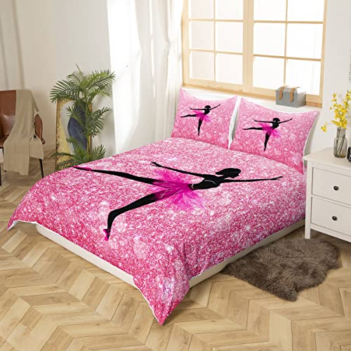 Ballet Dancer Duvet Cover Single Size For Girls Dancing Ballerina Bedding Set For Kids Teens Women Adult Pink Glitter Comforter Cover Sparkle Galaxy Singlekle Bed Set 2 Pcs With 1 Pillow Case - Image 3