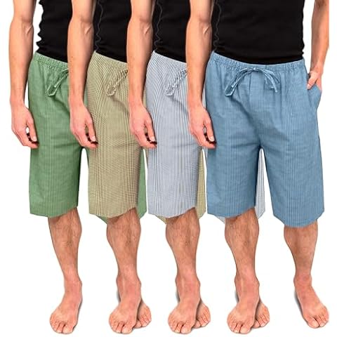 Andrew Scott Men's Soft Poplin Woven Pajama & Sleep Jam Cargo Short Lounge Pants | Multi Packs (X-Large, 4 Pack- Blue/Olive Stripes & Check) Cover