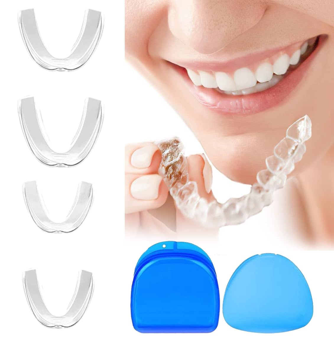 4PCS Professional Mouth Guards to Prevent Teeth Grinding - 2 Sizes, Includes 2 Hygiene Boxes