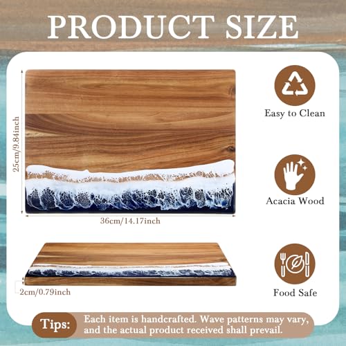 Tabla de cortar rectangular de madera con diseño en resina azul miniatura 2