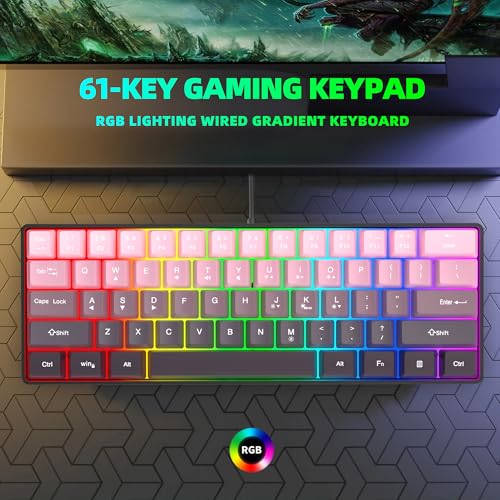Image of Snpurdiri 60% Wired Gaming Keyboard, 61 Keys RGB Backlit Ultra-Compact Small Gaming Keyboard, for PC /Mac Gamer, Typist, Travel, Easy to Carry on Business Trip (Pink-Black)