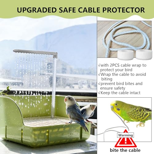 Image of kathson Parrot Bathtub, Automatic Bird Bath Indoor,Parakeet Shower Fountain,Parrot Bath Tub for Pet Birds, Cockatiel, Conure, Budgie, Lovebird, African Grey, Finches (Green)
