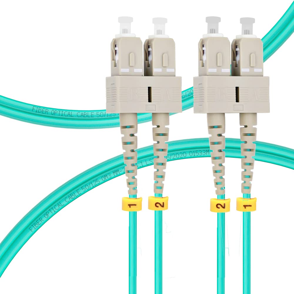 FLYPROFiber- 1M SC to SC OM3 Fiber Patch Cable | Length Options: 1m-50m, 10GB Duplex 50/125um Multimode Fiber Optic Cables LSZH-1M (3ft)