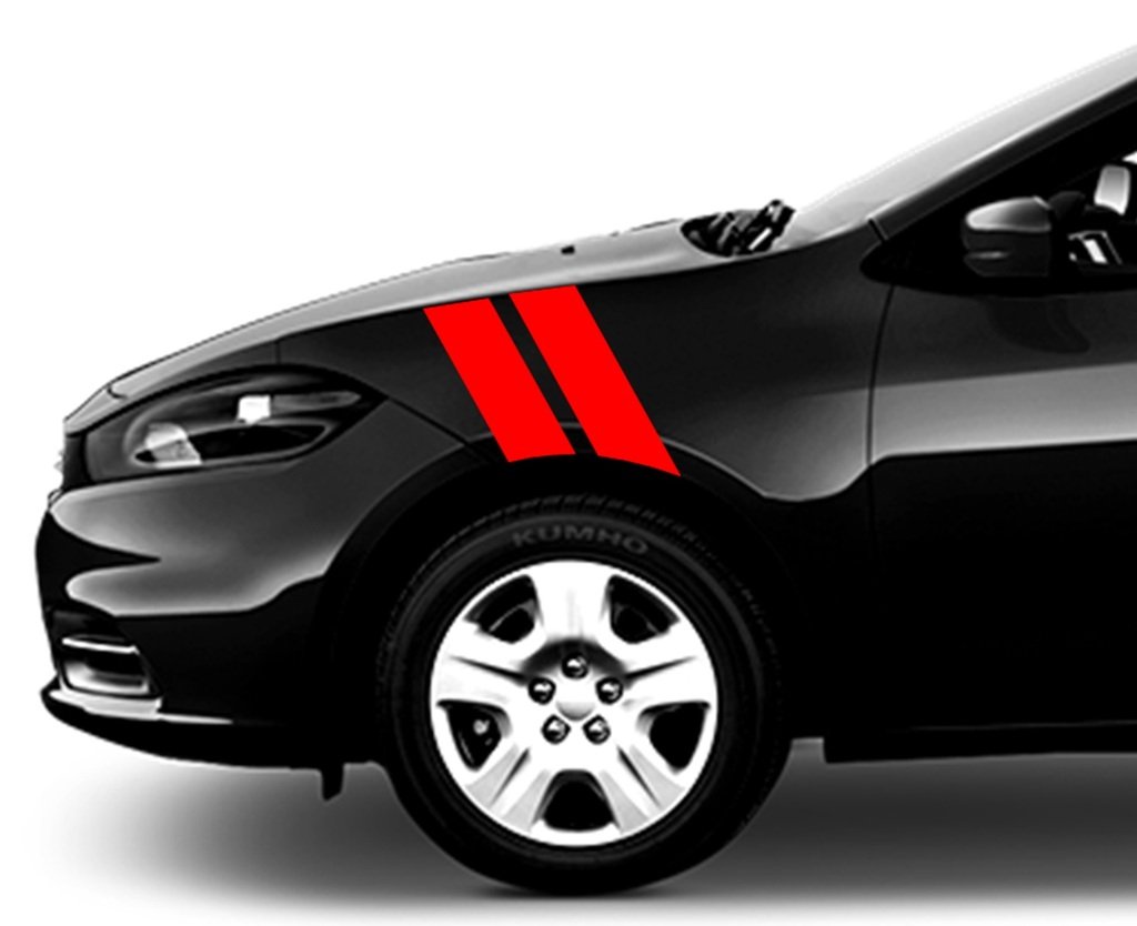 Clausen's World 4 Inch Fender Hash Bars Vinyl Racing Stripes Decal, Fits Dart, Both Sides, Red