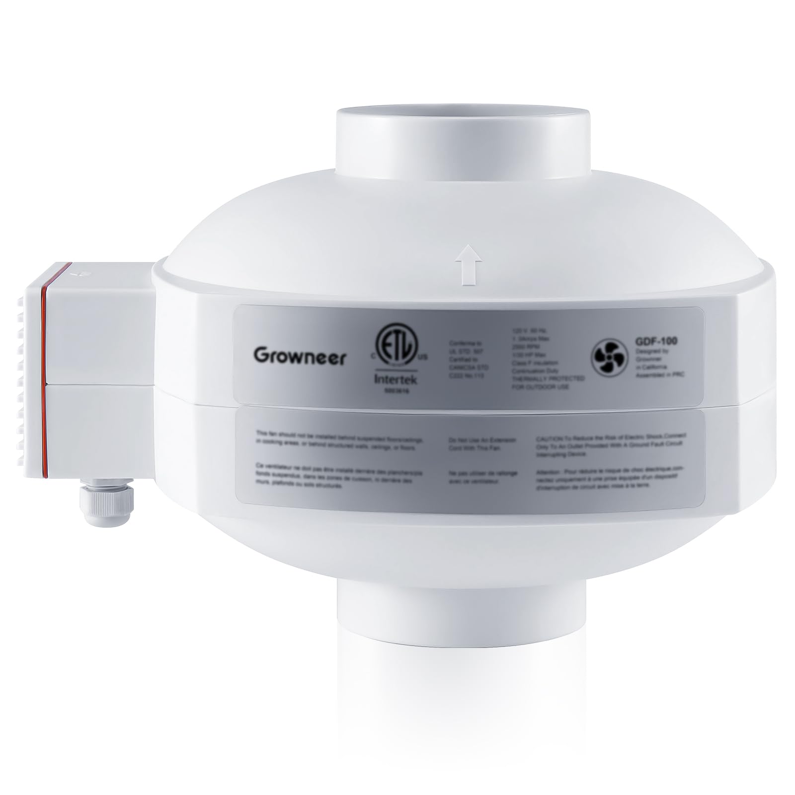 GROWNEER Radon Fan, Quiet and Energy-saving 210 CFM 4 inch Radon Mitigation Fan, Waterproof and Durable Radon Mitigation System Inline Duct Fan for Indoor and Outdoor Use