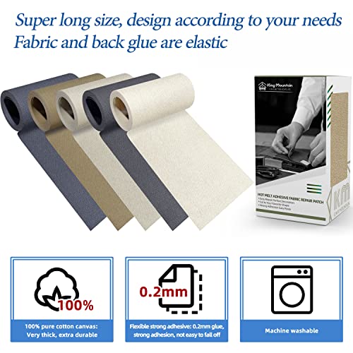 Image of KING MOUNTAIN Canvas Iron on Patch,3 inchx60 inch,Waterproof 100% Cotton Fabric Repair Patch,Used for Various Sofa,Tent,Clothes,Seats,Suitcases (Camel)
