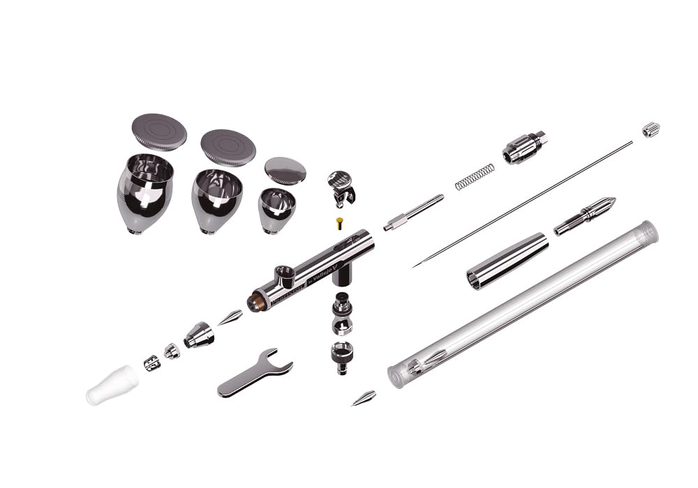 Vallejo Profinish Chrome Dual Action Airbrush, idealny dla artystów, igły/ustnik 0,2 mm i 0,3 mm, kubki 3 ml, 9 ml i 15 ml, szybkie połączenie z wężem