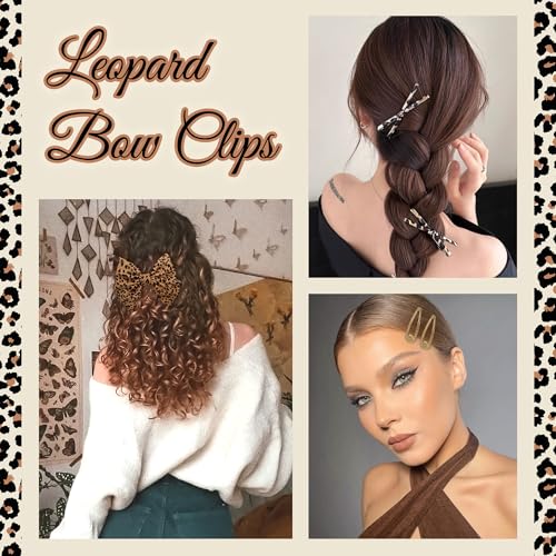 Set de 5 pinzas para cabello con moño y diseño leopardo miniatura 5