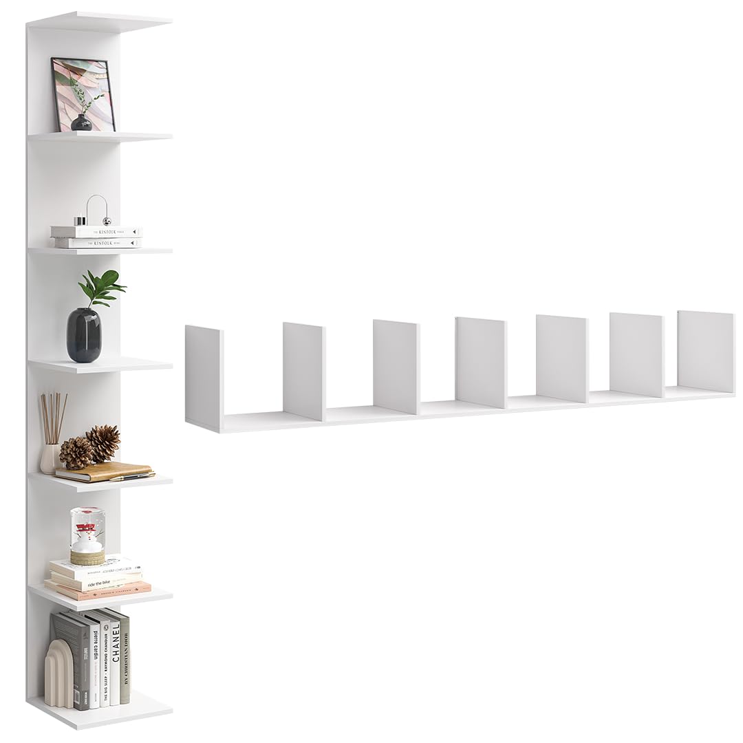 Vertikales Wandregal Mit 7 Etagen | Schmales Design In Weiß Für Kleine Räume | Deko- & Aufbewahrungsregal