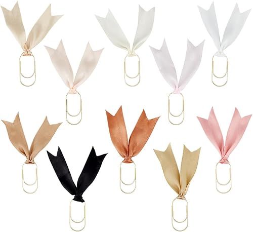 PH PandaHall 10 Colors Paper Clip with Ribbons Colorful Planner Bookmark Ribbon Paperclips 1.9 Inch Paper Clamps Metal Bookmarks Accessories for School Office Teacher Students Book Notebook