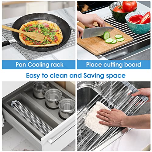 Aouao Roll Up Dish Drying Rack,Multipurpose Stainless Steel Over The Sink Drainer Rack,Kitchen Portable Dish Rack (Round) #TOP6