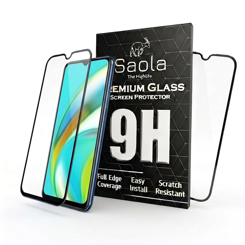 Image of Saola HD+ Oleophobic Tempered Glass Screen Protector For Realme C12 (Pack Of 2) with Free Installation Kit. Full screen Coverage - 6.5 inch