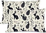 Funda Almohada 35x70 Negro Pack 2 Funda Cojin Conejo Fundas de Almohada Algodon Cáñamo Decorativas cojín Rectangular-Cojines Sofa Fundas Cojins para Cama-Protector de Almohadas con Cremallera z0j-514