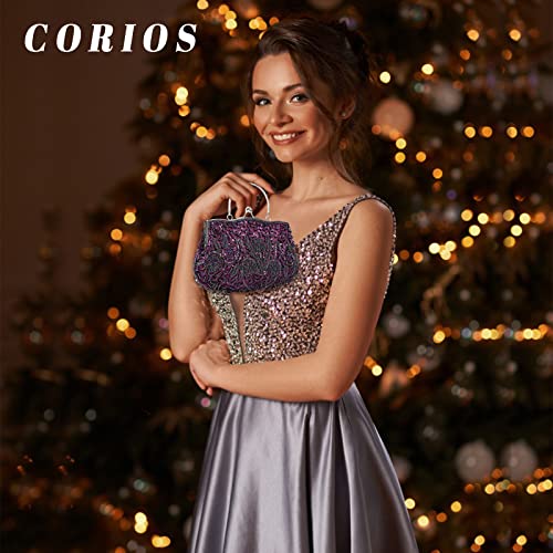 Image of CORIOS Evening Clutch Bag for Women Vintage Beaded Sequin Handbag Bridal Wedding Purse