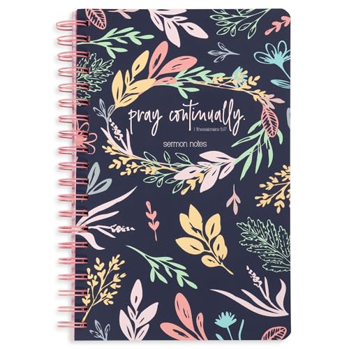 Steel Mill & Co Cute Floral Spiral Notebook Journal for Notes 10.5 x 7.5 Sermon and Church Notes Easter Basket Filler with Durable Hardcover and 150 Pages with Prompts Navy Floral