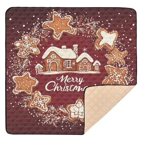 BOESI Doodle Merry Christmas Pattern Baby Play Mat, 50“ X 50” Washable Folding Crawling Mat, Baby Floor Mat, Soft, Thick, Non-Slip