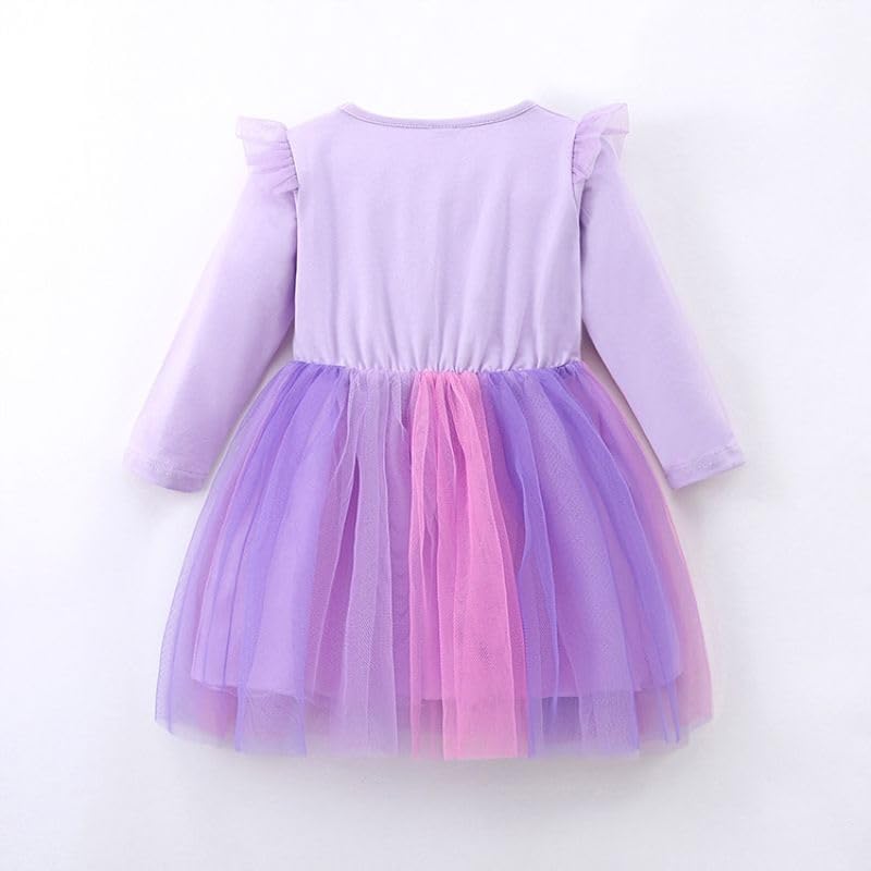 Girls Unicorn Printed Dress - Long Sleeve Mesh Paneled, Toddler Kids Casual & Party Wear2