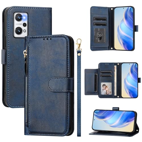 Kukoufey Compatible with Realme GT2 5G Phone Case Holster,Compatible with Realme GT NEO 3T,Compatible with Realme GT2 5G RMX3310 / GT Neo2 5G RMX3370 Flip PU Leather Zipper Wallet Case Case Blue