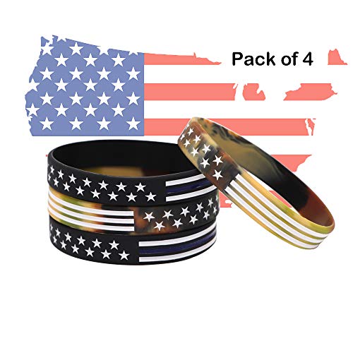 Avec Joie Usa Rubber Wristbands Silicone Bracelet With American Flag In Black And Army Green