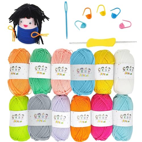 Beginners Knitting Set 19Pcs Knitting Kit Knitting Kits for Adults Children Craft Knitting Starter Kit Dishcloth Knitting Kit inclusive 12 Colour Yarn 1 Crochet Hook 5 Marking Pins 1 Sewing Needle