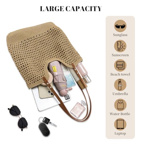 Image of Crochet Beach Bag Woven Tote Bag Summer Crochet Purses for Women handbag Boho Shoulder Bags for Travel Vacation