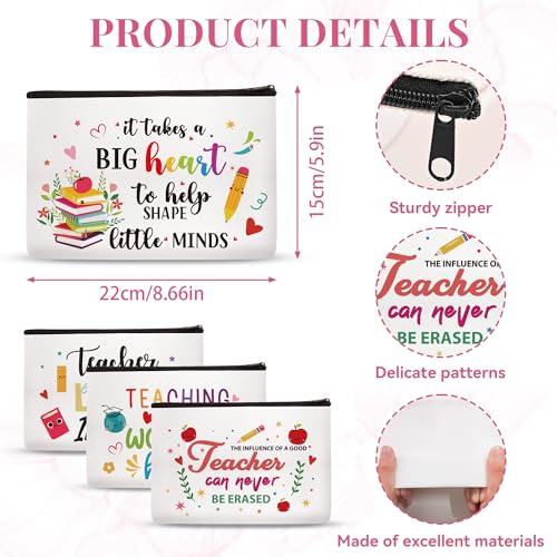 Teacher Appreciation Makeup Bag - 4 Pcs Cosmetic Bags Gifts for Women Small Best New Teacher Gifts Canvas Travel Toiletry Bag Zipper Pouches for Teacher's Day Back to School Graduation2