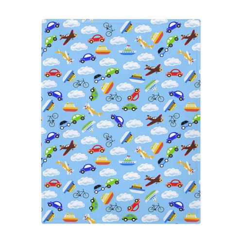 Image of Vintage Planes Airplanes Helicopters Baby Blankets for Boy Girl Hot Air Balloon Plane Clouds Sky Soft Flannel Nursery Bed Blankets for Infant Toddler Crib Swaddle Receiving Blankets Blue 60x80inch