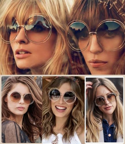 Dollger Metal Double Circle Wire Frame Oversized Round Sunglasses for Women2